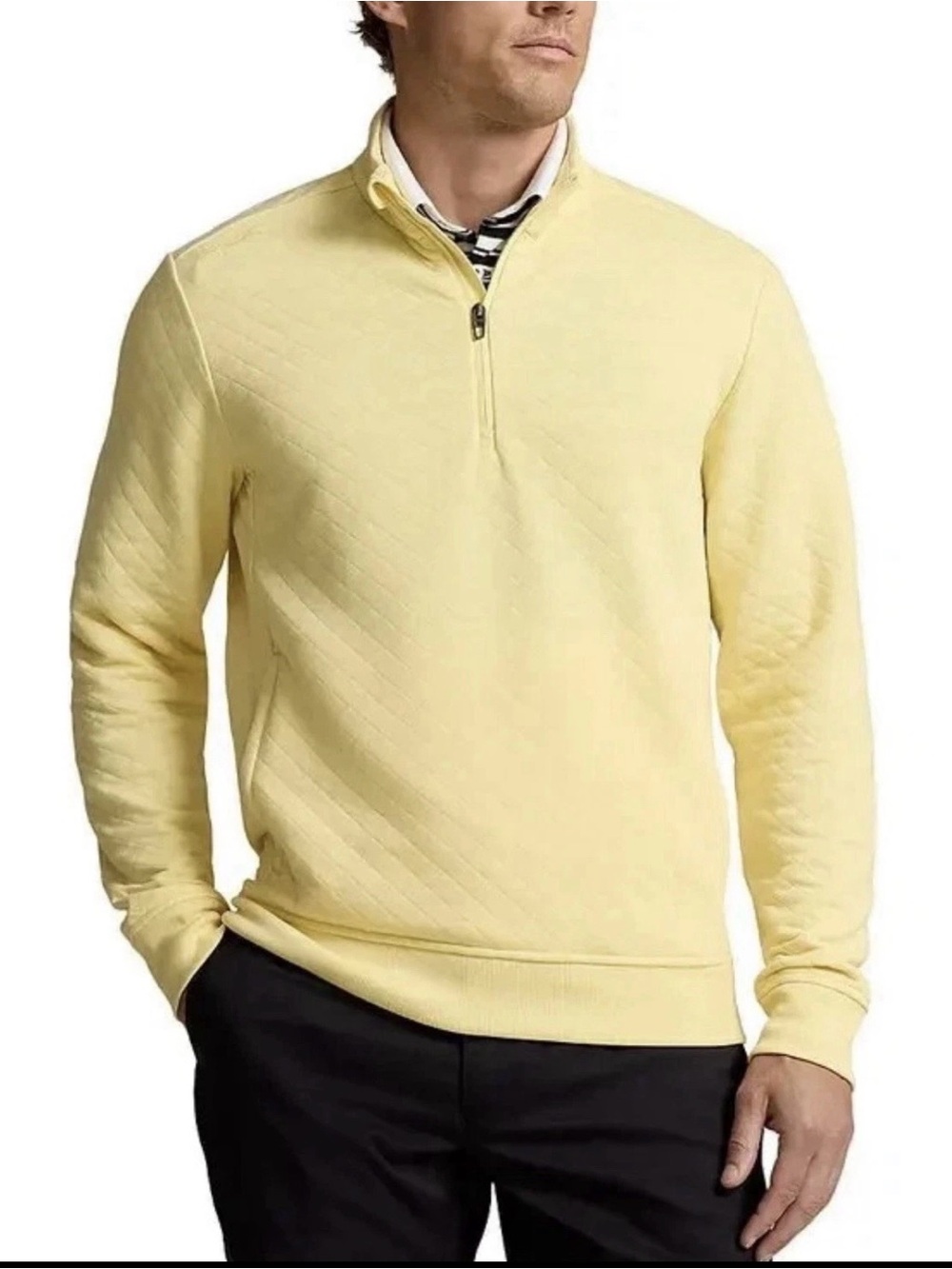 Ralph Lauren Men's Quilted Half-Zip Sweater in Pale Yellow